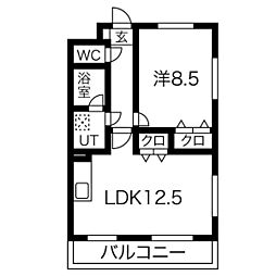 プリミエールツイン 3階1LDKの間取り