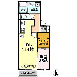 グレースタウン江南　Ｆ 2階1LDKの間取り
