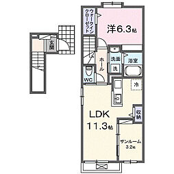 メゾン　ハナビシ　Ａ 2階1LDKの間取り