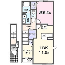 アウル　Ｂ 2階1LDKの間取り