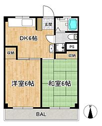 西川マンション 2DKの間取図画像