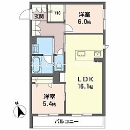 シャーメゾンステージ合川 1階2LDKの間取り