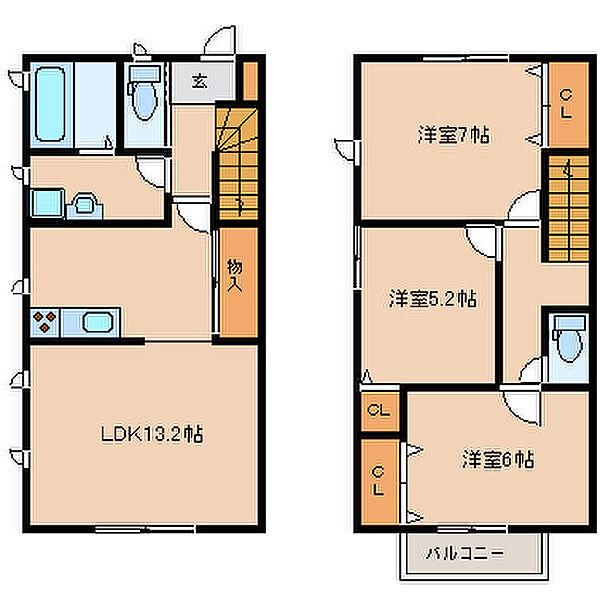 プライムコート江戸屋敷 A1｜福岡県久留米市江戸屋敷１丁目(賃貸タウンハウス3LDK・--・93.01㎡)の写真 その2