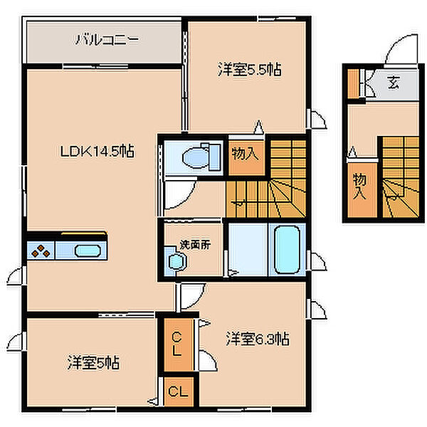 シャーメゾン国分 A201｜福岡県久留米市国分町(賃貸アパート3LDK・2階・74.79㎡)の写真 その2