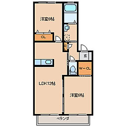 グランシャリオ小森野 1階2LDKの間取り