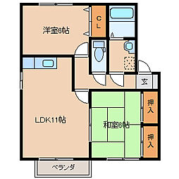 カーサ藤光A 2LDKの間取図画像