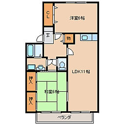 ハイカムール荒木1 2LDKの間取図画像