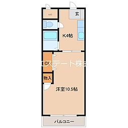 ウッドハウス・2 1Kの間取図画像