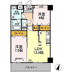 グランドウェルストーン 2LDKの間取図画像