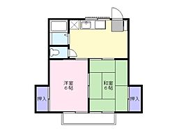 コーポオオサワ1 2DKの間取図画像
