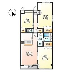 コンフォール里根川 II 201号室 2階3LDKの間取り