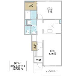 クラール リヴァー I 1階1LDKの間取り