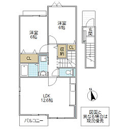 サン・フィオーレ IV 2階2LDKの間取り