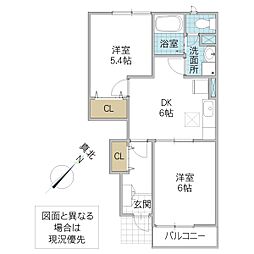プルメリアC 2DKの間取図画像