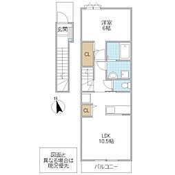 アルカンシエル 2階1LDKの間取り