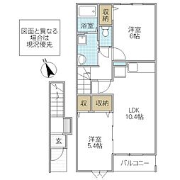 メゾン モデルヌ B 2階2LDKの間取り