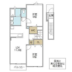 メゾン・ド・エレガン IV 2階2LDKの間取り