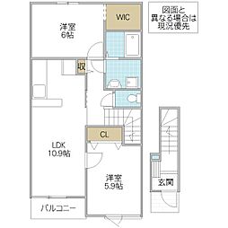 クラール リヴァー II 2階2LDKの間取り