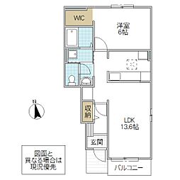 サンリット III 1階1LDKの間取り