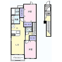 アミティーK 2階2LDKの間取り