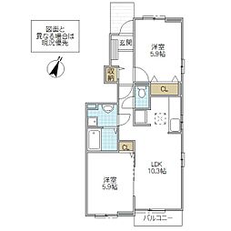 グラン メゾン高萩 III 1階2LDKの間取り