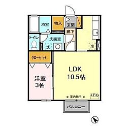 クレアーレ 202号室 2階1LDKの間取り