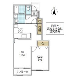 メゾン・ド・エレガン2 1LDKの間取図画像