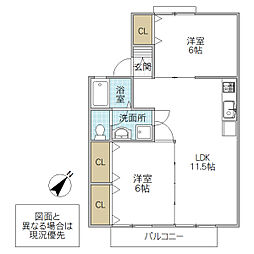 サンセジュールA 3Kの間取図画像