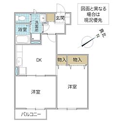 プルメリアD 2DKの間取図画像