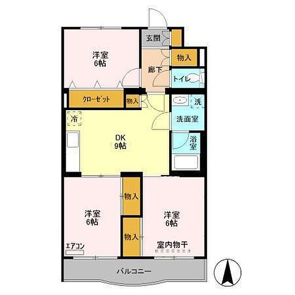 プラムマンション 202号室｜茨城県日立市川尻町(賃貸マンション3DK・2階・65.00㎡)の写真 その2
