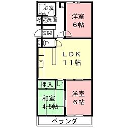 コーポＦＵＫＵＳＩＭＡ 3階3LDKの間取り