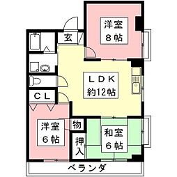 吉田グリーンハイツII 4階3LDKの間取り