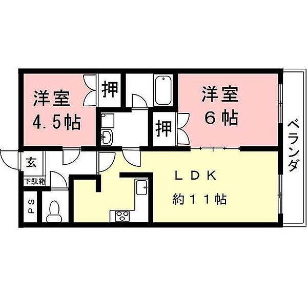 ナガラアンクレー 205｜岐阜県岐阜市長良宮路町3丁目(賃貸アパート2LDK・2階・54.00㎡)の写真 その2