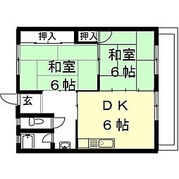 大東コーポ 2DKの間取図画像