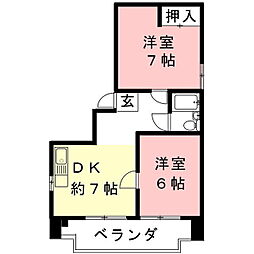 マンション川菱 2DKの間取図画像