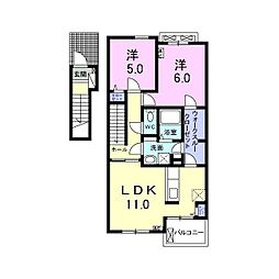 樽見鉄道 横屋駅 徒歩12分の賃貸アパート 2階2LDKの間取り