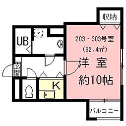 エザンス 1Kの間取図画像