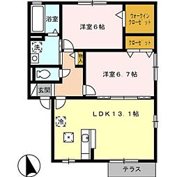 シュロス.眉山 2LDKの間取図画像
