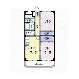 クリスタルパレス 2DKの間取図画像