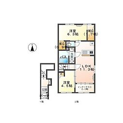 笠松町中野M様アパート 2LDKの間取図画像
