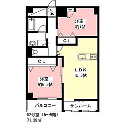 THE  SIX 2LDKの間取図画像