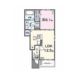 岐阜市領下アパート 1LDKの間取図画像