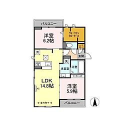 羽島郡岐南町若宮地3丁目アパート 2LDKの間取図画像