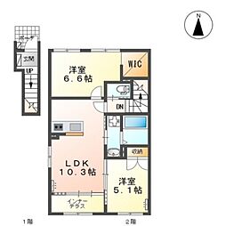 岐阜市薮田西1丁目アパート 2LDKの間取図画像