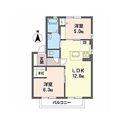 ドゥアムールB 2LDKの間取図画像