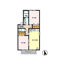 アヴニール幸B 2DKの間取図画像
