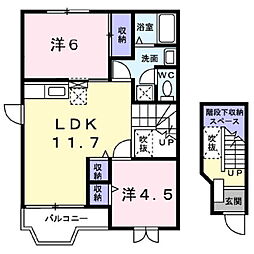 ジュネス桑原野 2LDKの間取図画像
