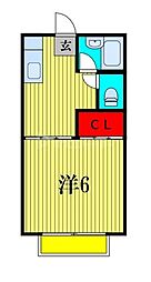 中嶋ハイツ 2階1Kの間取り