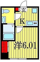 BRIX葛城 2階1Kの間取り