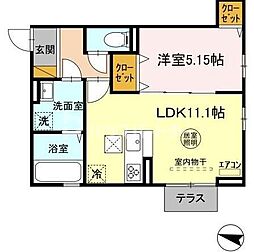 エスカレーズ 1階1LDKの間取り